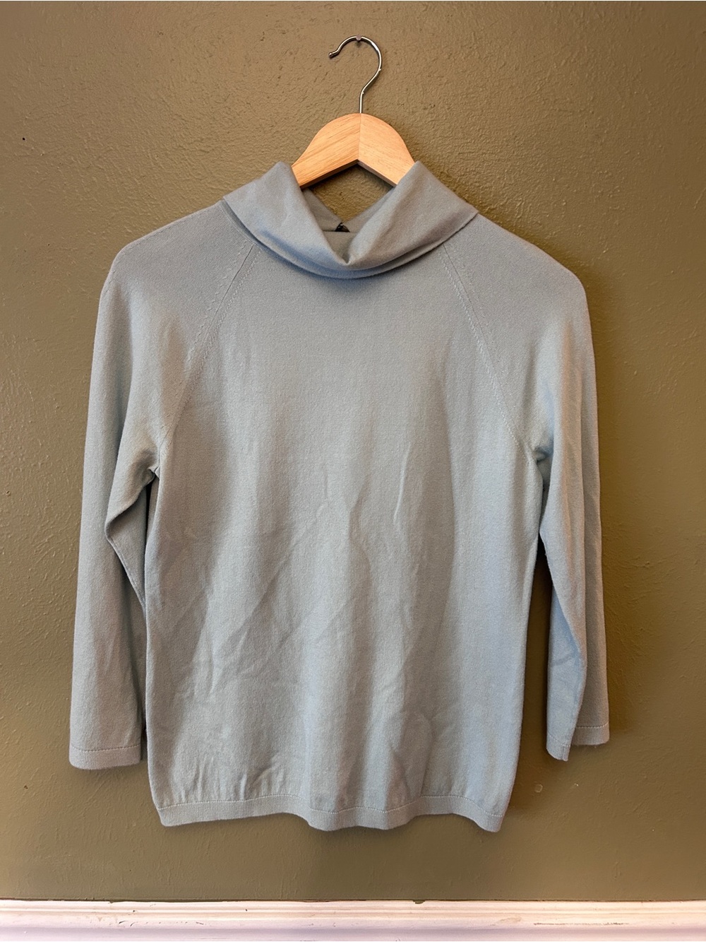 Per Se by Carlisle Funnel Neck Button Back Pale Blue Sweater